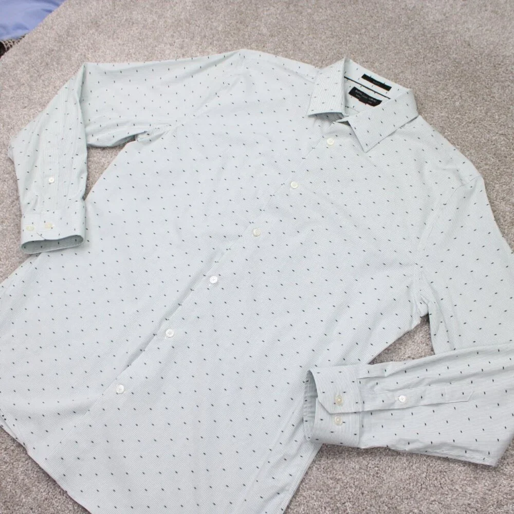 Banana Republic Shirt Mens Large Green Geometric Slim Fit Wrinkle Resistant L/S‎